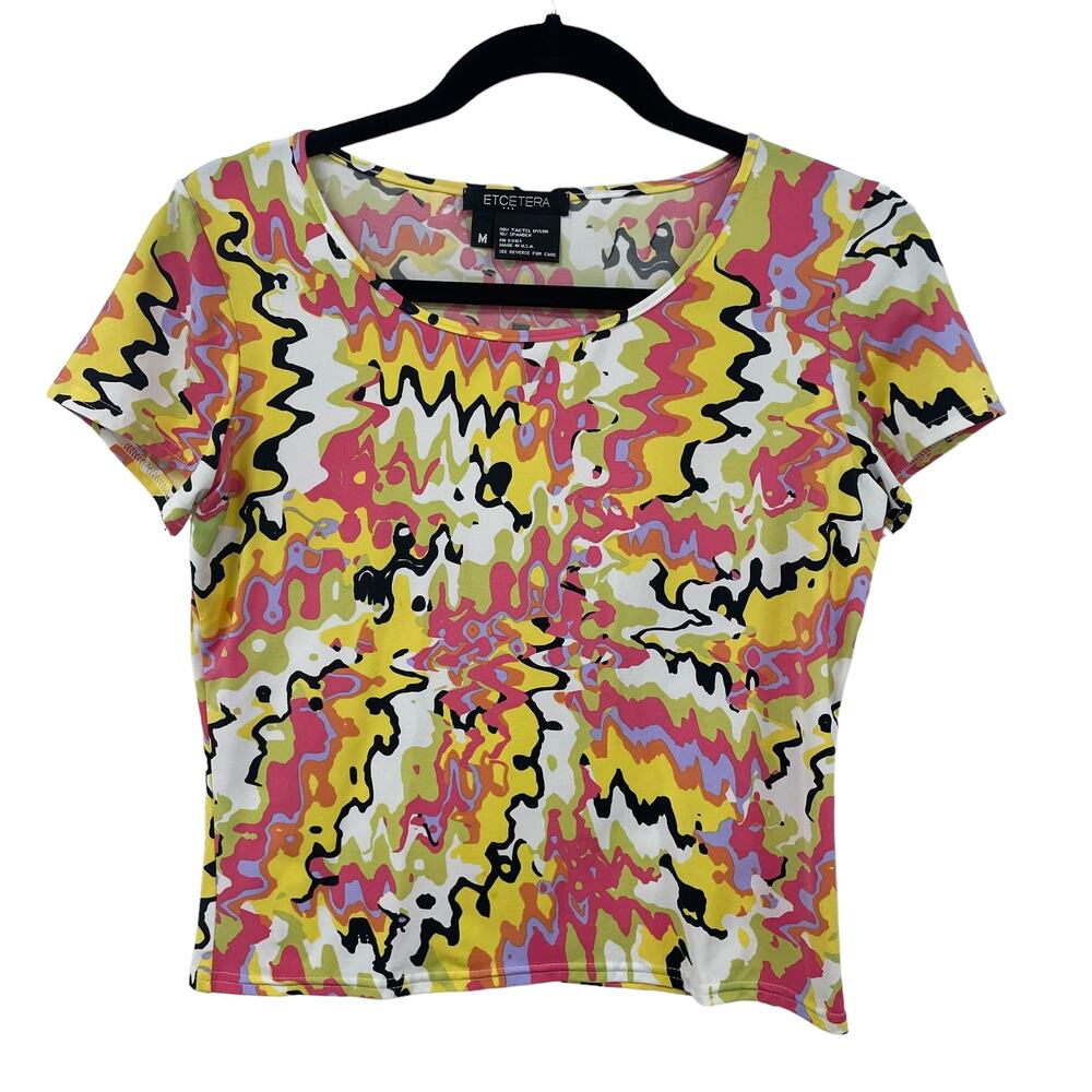Etcetera Y2K Retro Abstract Print Short Sleeve Stretch Top Womens Medium